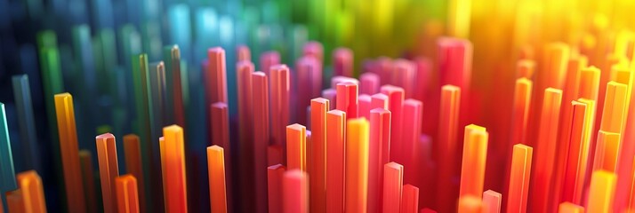 Fototapeta premium 3D render of an abstract multicolor spectrum, columns panoramic
