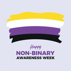 Happy Non-Binary Awareness Week poster vector illustration. Non-Binary grunge pride flag icon. Non-binary gender paintbrush flag design element. Template for background, banner, card. Important day - obrazy, fototapety, plakaty