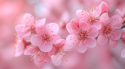 A closeup of cherry blossoms, showcasing their delicate and ethereal quality. AI generate illustration