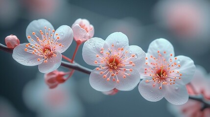 A closeup of cherry blossoms against a dark background. AI generate illustration