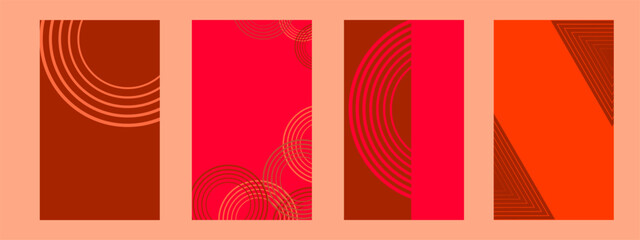 Fototapeta premium A set of bright minimalist cards, covers, posters in red, orange and pink shades.