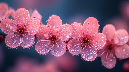 A closeup of cherry blossoms against a dark background. AI generate illustration