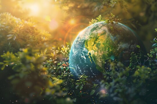 3D illustration of planet earth on the grass, earth day concept symbol