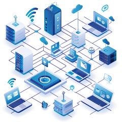 Obraz premium Isometric Network and Data Center Infrastructure Concept Illustration