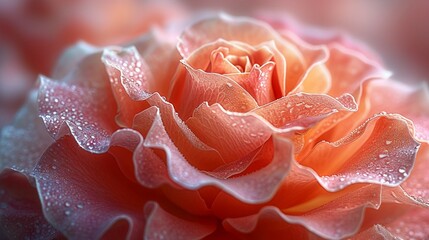 A closeup of a rose petals, showcasing its delicate structure and vibrant color. AI generate illustration