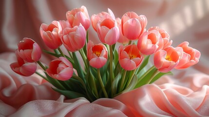 A bouquet of tulips arranged in an artistic and aesthetically pleasing manner. AI generate illustration