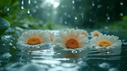 A daisy petals falling like raindrops, creating a sense of movement and energy. AI generate illustration