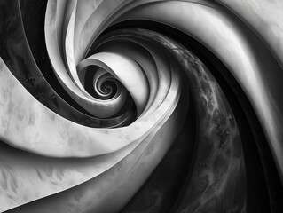 Bold abstract artwork with stark contrasts, swirling patterns in black and white, conveying a mood of sophistication and mystery 8K resolution