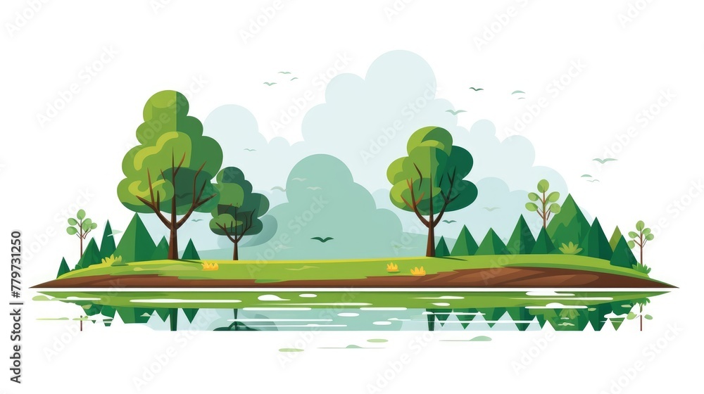 Sticker landscape with tree