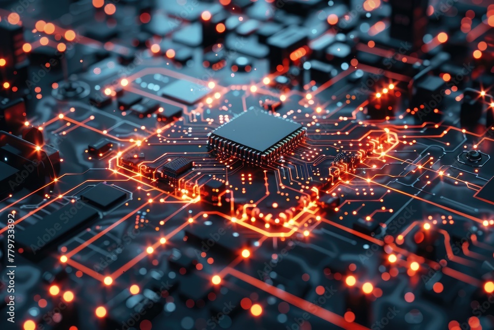 Aufkleber complex circuit board, illustrating the integration of artificial intelligence technology with elect
