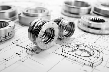 Steel flanges for industrial production on the technical drawing