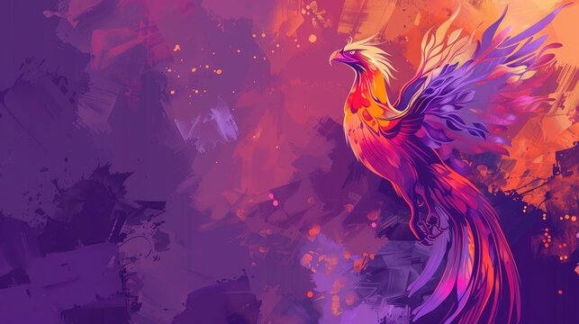 Illustration of phenix on purple background