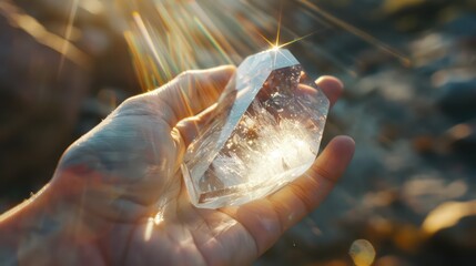Precious stone, huge diamond in hand. Generative AI