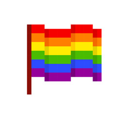 Vector rainbow pixel LGBTQ flag community symbol 8-bit game style. Gay Pride flag and LGBT rainvow badge and sticker design