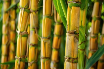 Sugar cane stalks on plantation.