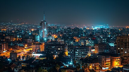 Arab city night view, bustling city,