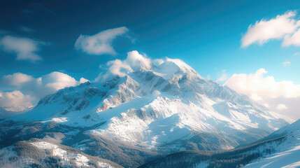 view of snow-capped mountain peaks - obrazy, fototapety, plakaty