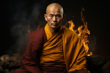 Generative AI of a Buddhist monk - obrazy, fototapety, plakaty