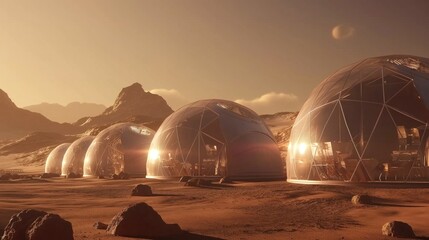 Fototapeta na wymiar Colony on the planet Mars. The concept of colonization of Mars