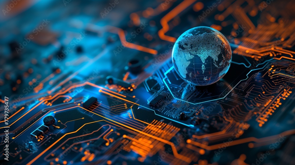 Aufkleber digital transformation of global connectivity abstract circuit board visual art futuristic technolog