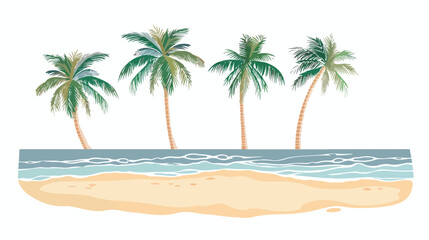 Sea beach with palm trees flat vector isolated on white