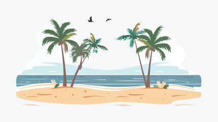 Fototapeta na wymiar Sea beach with palm trees flat vector isolated on white