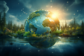 Illustration of a thriving planet Earth with a lot of greenery and foliage.	 - obrazy, fototapety, plakaty