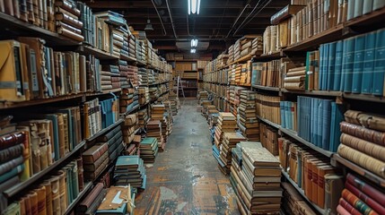 Obraz premium The walls are lined with shelves filled with books and binders.