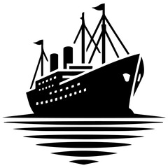 Black and white illustration of a vintage ship, surrounded by flying birds, evoking a sense of adventure and exploration on the high seas.