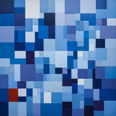 squares and rectangles of different colors of blue and one red