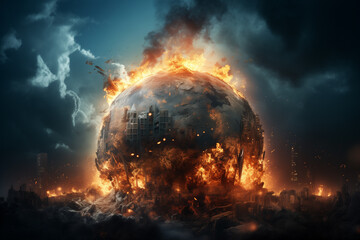 	
Illustration of the planet Earth burning. Global warming and climate change concept.	
