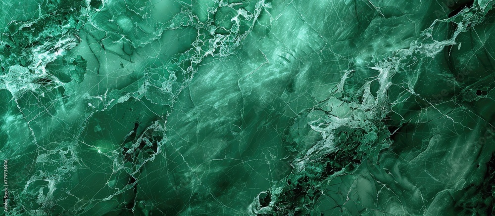 Sticker A detailed view of a lush green marble texture, resembling a mix of water, terrestrial plants, grass, jungle patterns, rocks, soil, and natural landscapes with hints of darkness and natural materials