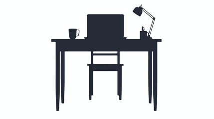 Silhouette desk and laptop isolated style flat vector
