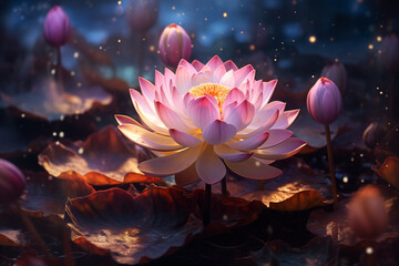 Generative Ai of Lotus flower, yoga and mindfulness. Namaste. 