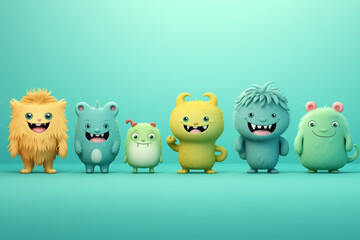 Generative Ai of cute little monsters. Childhood, imagination theme.  - 779737095