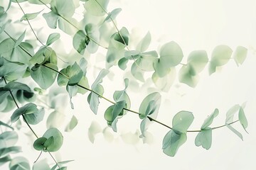 Elegant eucalyptus branch with soft green leaves against a pale background, perfect for tranquil decor and nature themes.

