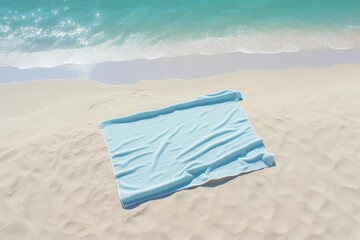 A minimalist depiction of a beach vacation, showcasing a simple beach towel spread out on the sand. The tranquil ocean stretches to the horizon, evoking a sense of relaxation and serenity.