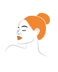 Beautiful woman with red hairs in line art style