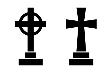 Tombstone cross silhouette icon symbol set