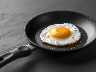 Golden fried egg on black nonstick pan - Ai generated