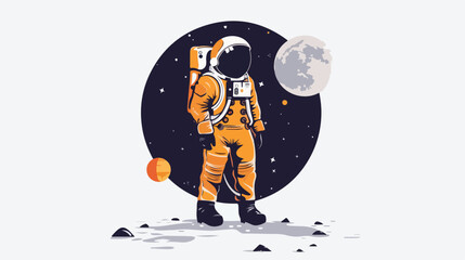 The astronaut on the background of the planet flat vector