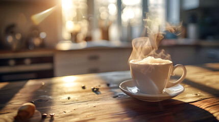 Steaming coffee cup emits inviting aroma - Ai Generated
