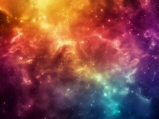 A colorful space background with stars and a rainbow - obrazy, fototapety, plakaty
