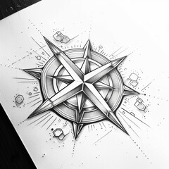 Minimalist compass rose design featuring prominent hexagonal elements tattoo design