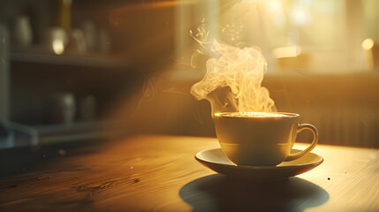 Steaming coffee cup emits inviting aroma - Ai Generated