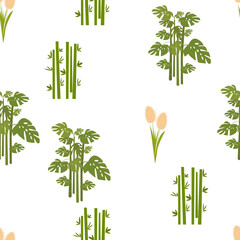 Cute bamboo on a seamless spring background. Template for textile, wallpaper, packaging, cover