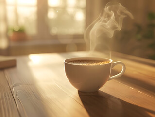 Steaming coffee cup emits inviting aroma - Ai Generated - obrazy, fototapety, plakaty