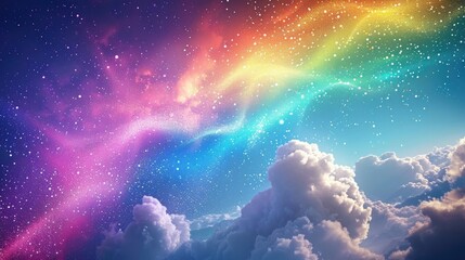 Captivating Celestial Canopy Glittering Rainbow Clouds Adorn the Enchanting Skies