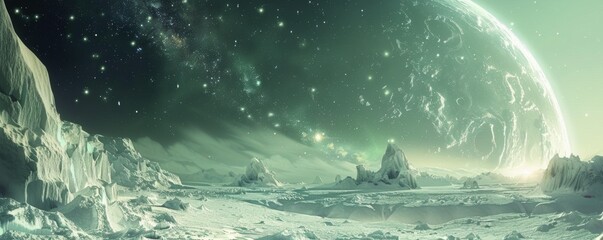 Discover Ganymedes icy realms and the cosmic dance of stars in a virtual voyage
