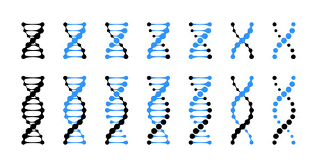 Medical genetic helix model of human dna and rna chain spirals. Bio technology lab tests or healthcare research icons. Double strand connected dots in molecule